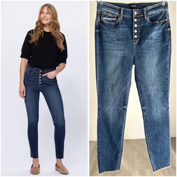 Judy Blue High Rise Button Fly Cut Off Skinny Denim Jeans  Size13/31 - Picture 1 of 10